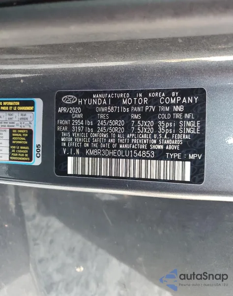 2020 Hyundai Palisade Sel из США, поврежденный, VIN KM8R3DHE0LU154853